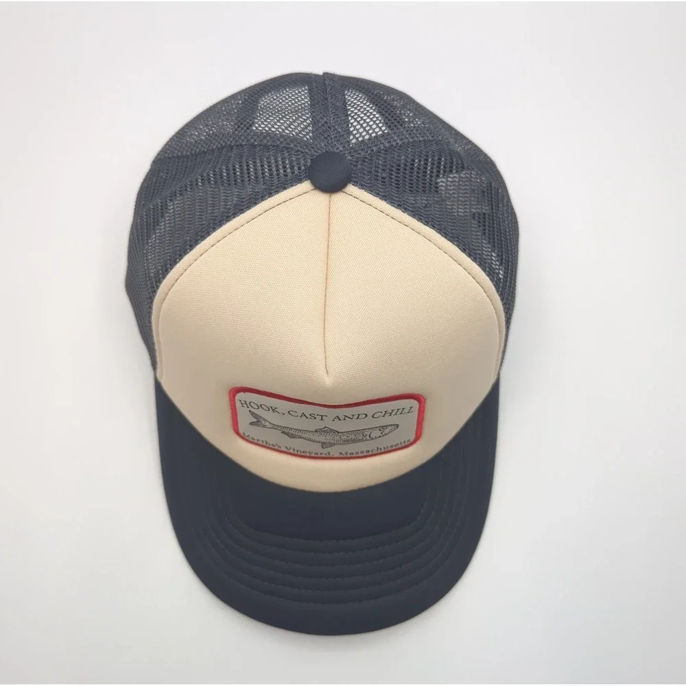 La Valentina Martha's Vineyard Hook Cast Chill Trucker Hat Navy Cream Snapback